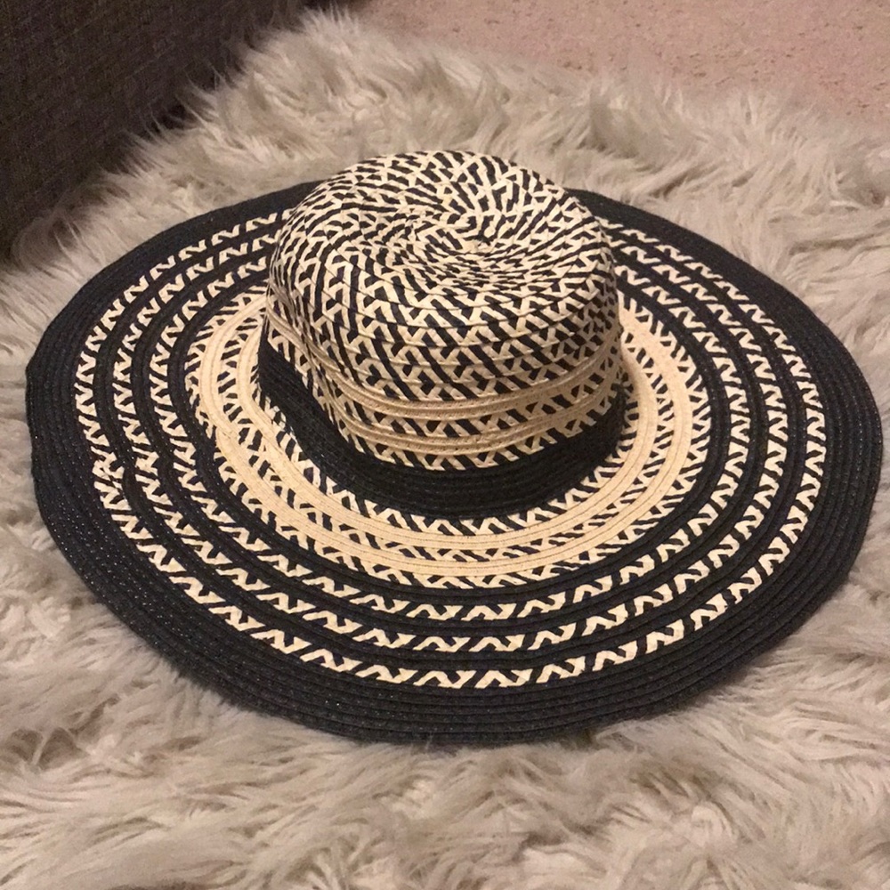 Tan and Black Straw Floppy Hat